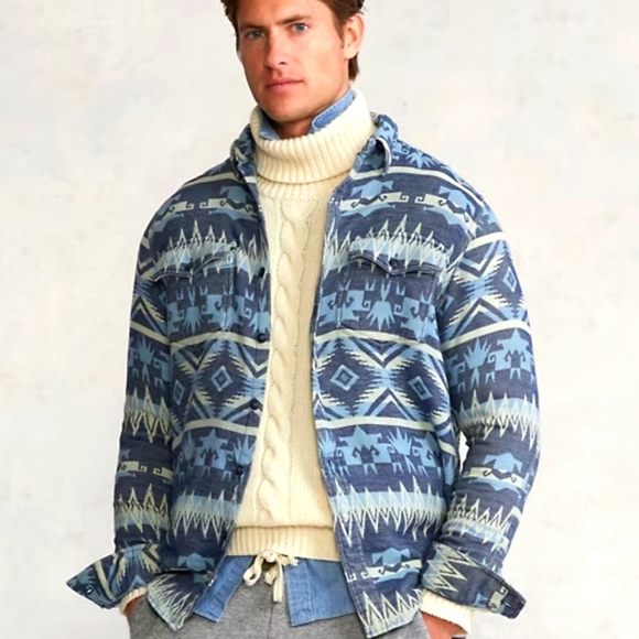 Polo Ralph Lauren Mens Southwestern Jacquard Shirt Aztec 100% Cotton Blue XL - Picture 1 of 11